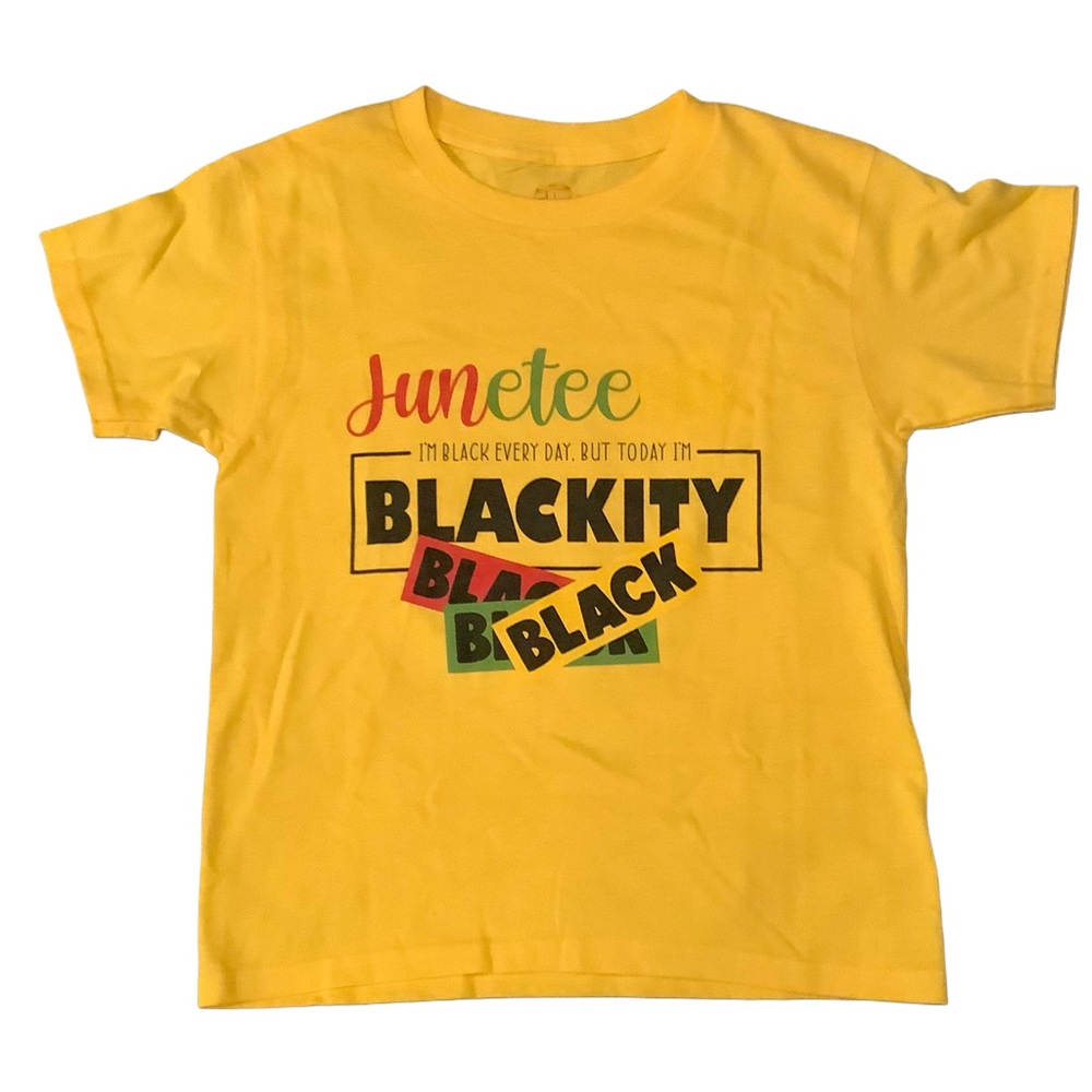 Visual Bliss Co Custom Direct to Garment Yellow Juneteenth Unisex Youth T-Shirt